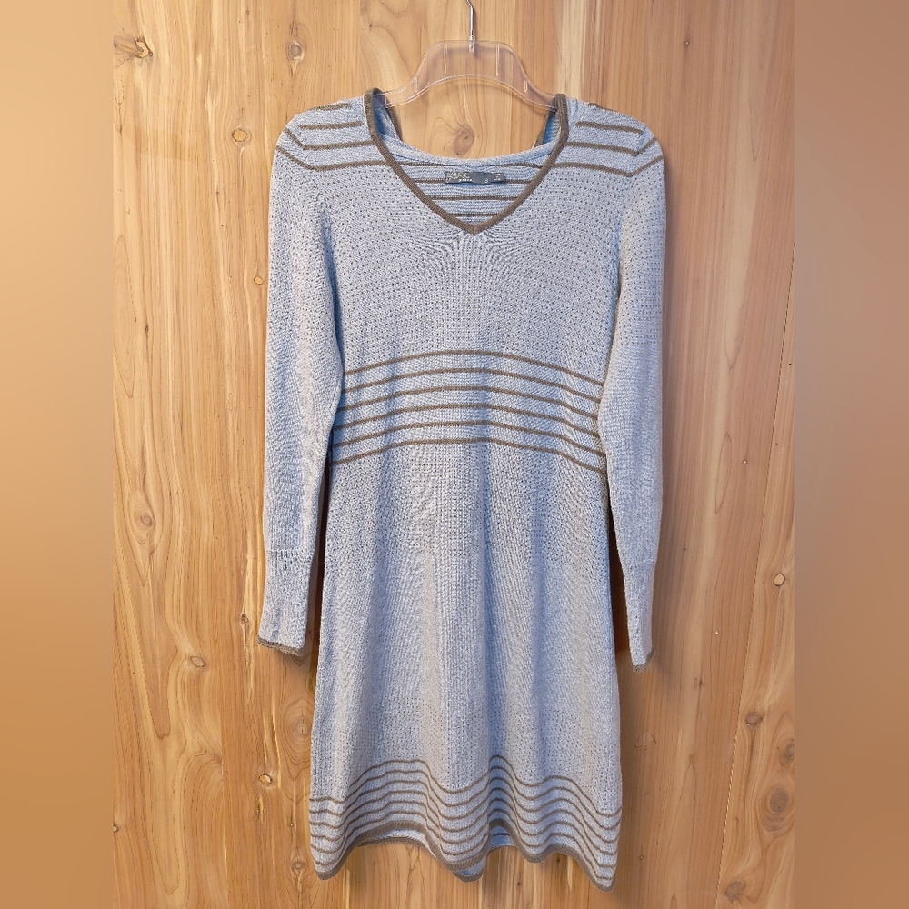 Prana Light Gray Long Sleeve Sweater Dress, Size Small